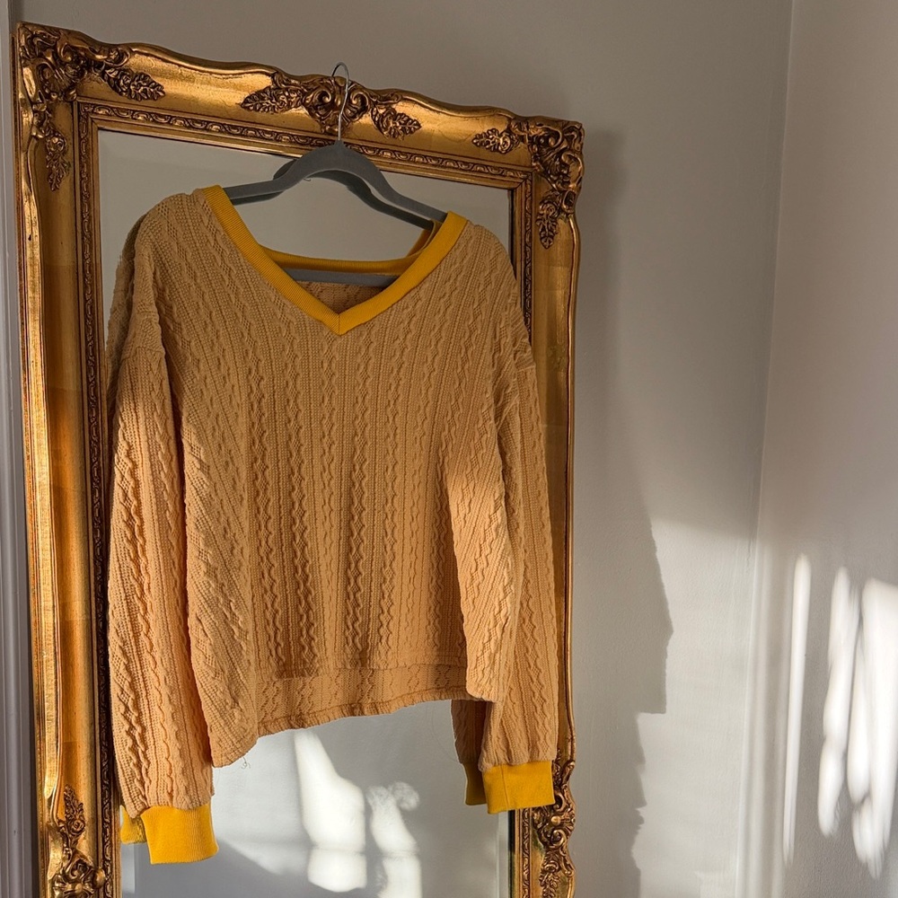 Yellow V-Neck Cable Knit Sweater